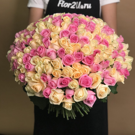 Букеты из роз Букет из 201 кремовой и розовой розы (50 см)