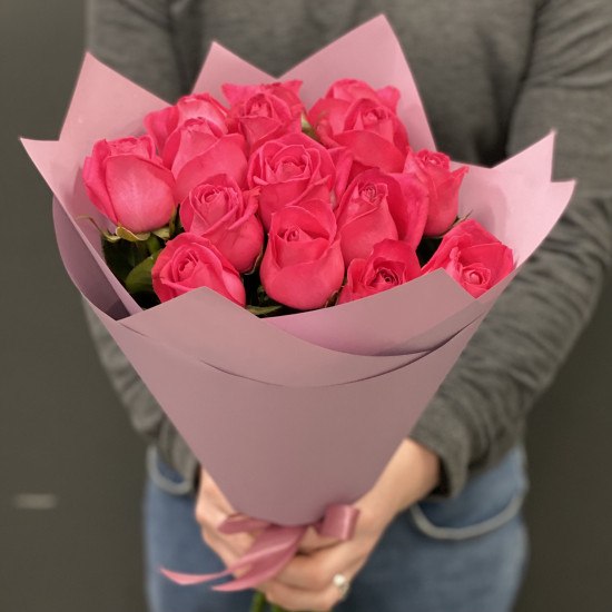 Розы Букет из 15 малиновых роз (70 см)
