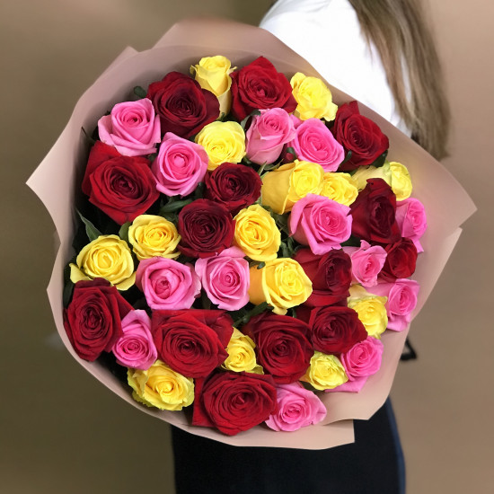 Розы Букет из роз яркий микс 41 шт. (70 см)