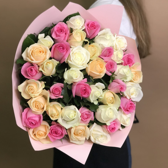 Розы Букет из роз нежный микс 41 шт. (60 см)